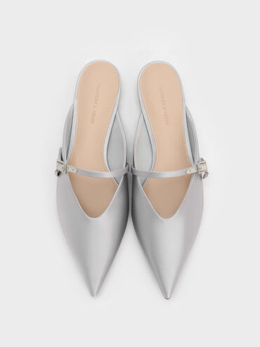 Teardrop-Crystal Flat Mules, Silver, hi-res