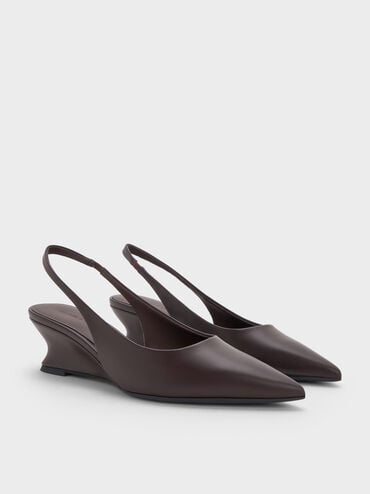 Sculptural-Heel Slingback Wedges, Burgundy, hi-res