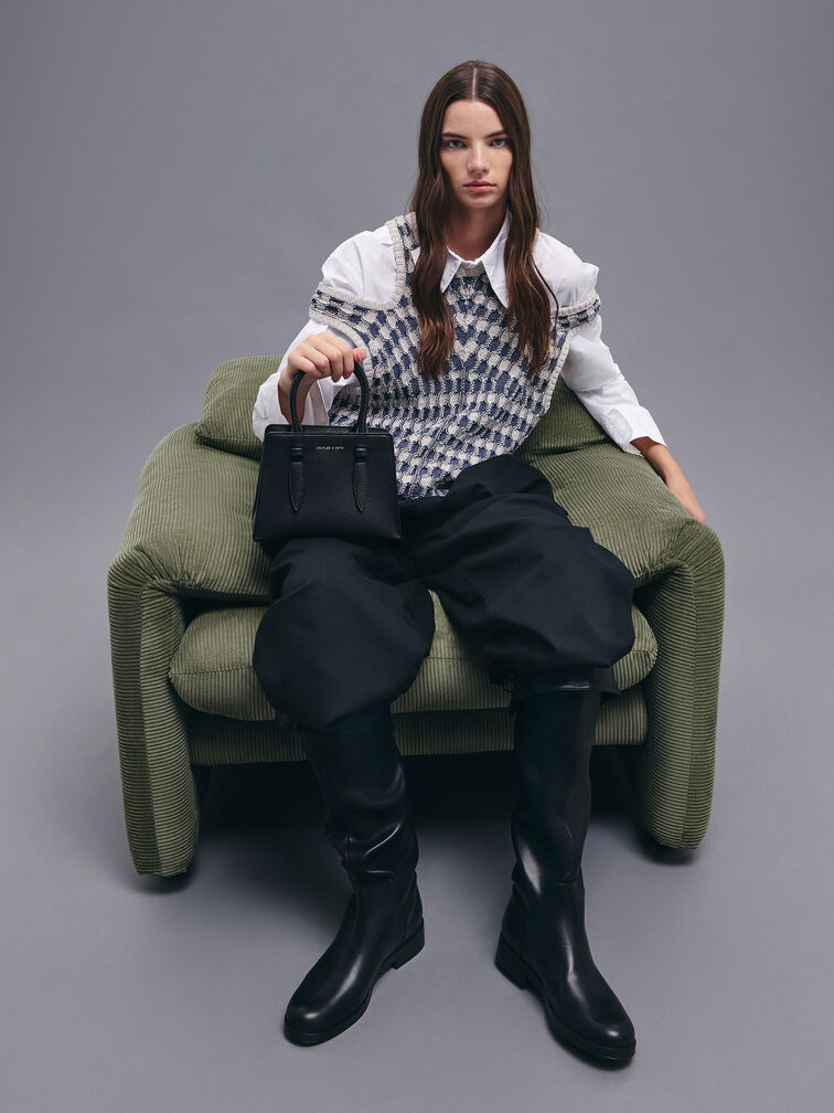 حقيبة توت من ألين بتصميم متماسك على شكل شبه منحرف, أسود كلاسيكي, hi-res