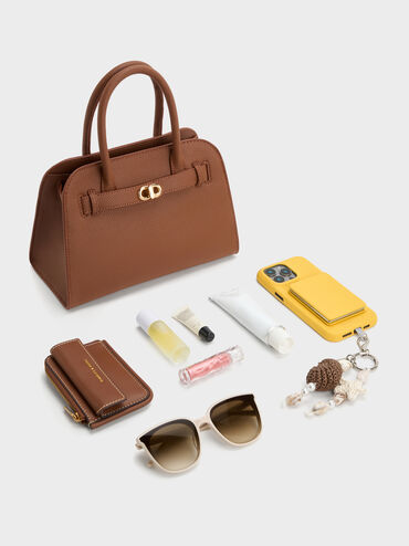 Aubrielle Belted Tote Bag, Chocolate, hi-res