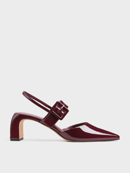 أحذية بكعب عالٍ مدبب مزين بإبزيم حاصل على براءة اختراع, برغندي, hi-res