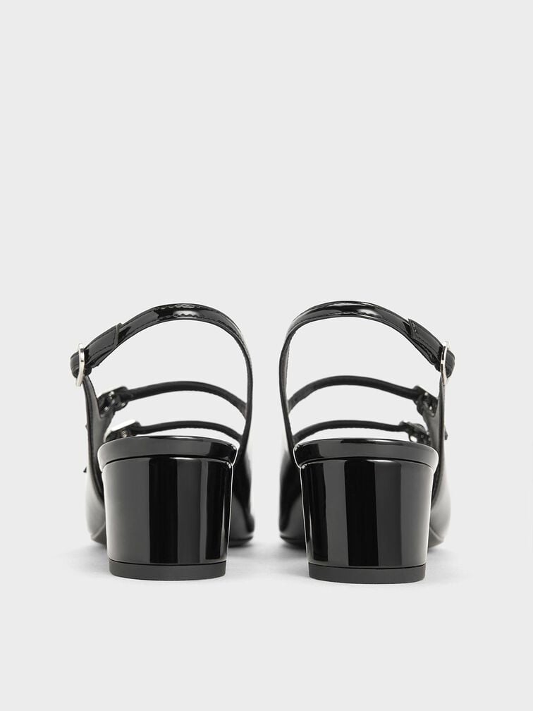 حذاء كليمنتاين بكعب وتصميم ماري جين مفتوح الظهر بمقدمة مغلقة وحزامين أماميين, صندوق أسود, hi-res