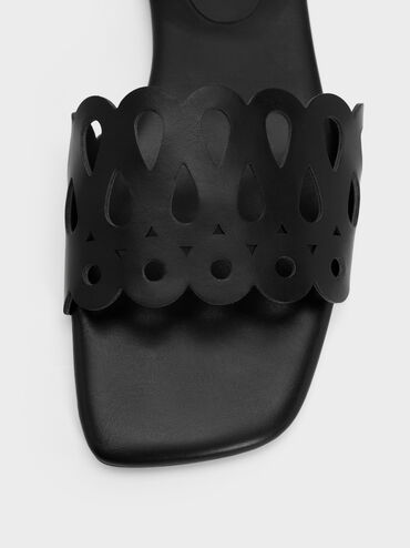 Cut-Out Slide Sandals, Black, hi-res