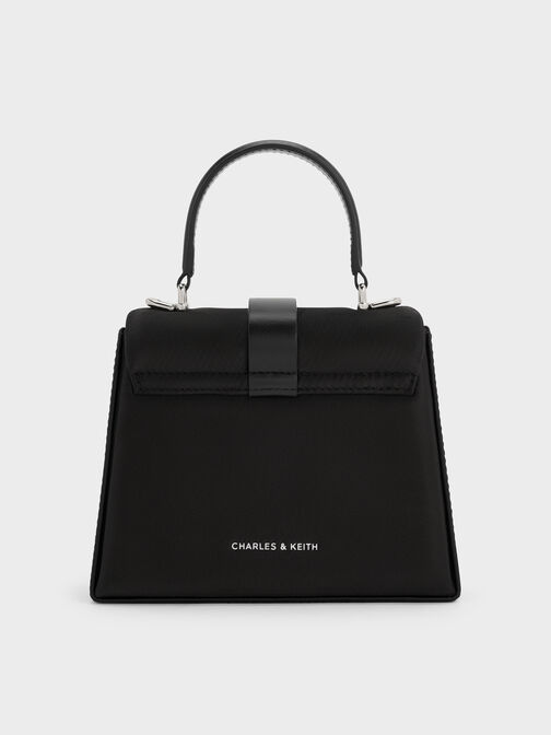Satin Crystal-Buckle Belted Top Handle Bag, Noir, hi-res