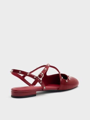 Studded Crossover Slingback Flats, Red, hi-res