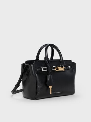 Mini Delfina Belted Tote Bag, Noir, hi-res