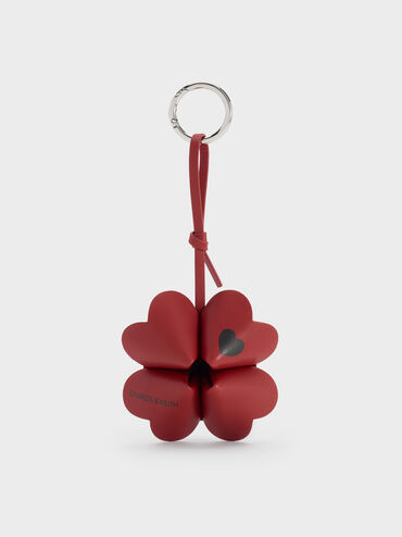 Four-Leaf Clover Heart Charm, Tomato Red, hi-res
