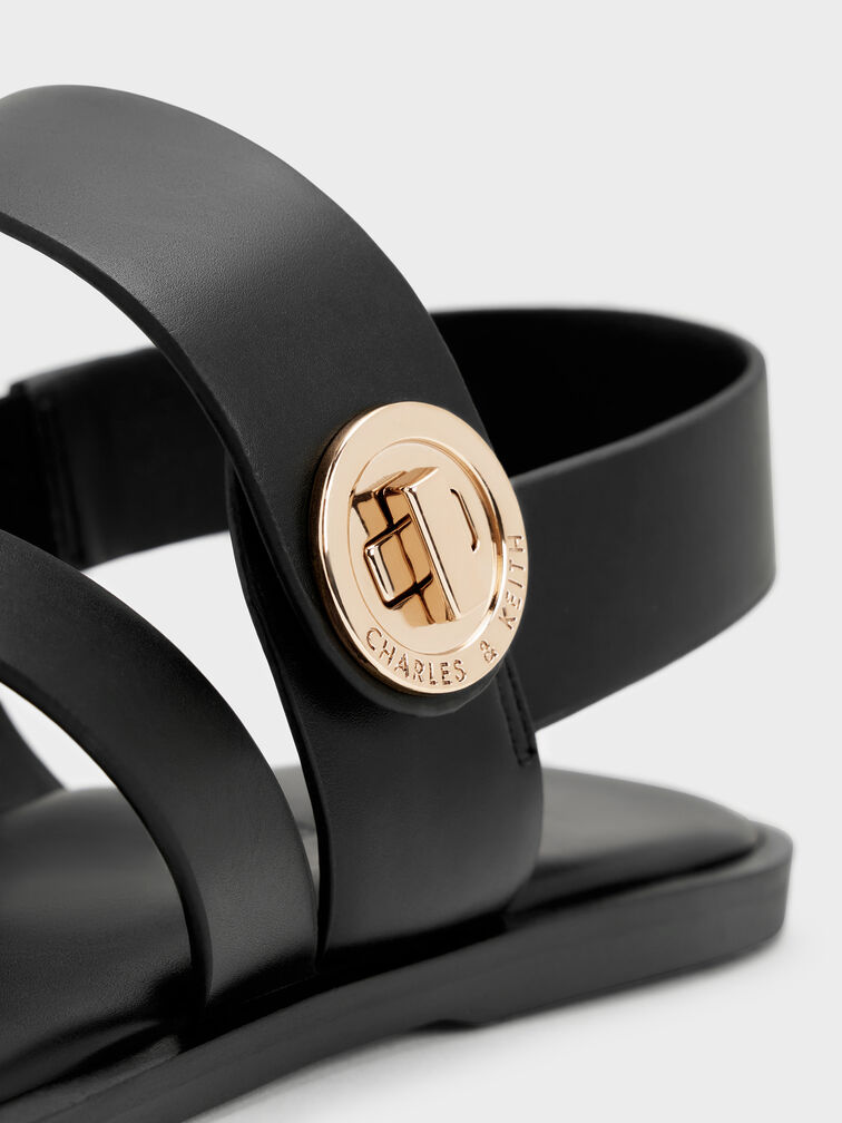 صندل يارا بأحزمة عريضة أنيقة مع قفل دوّار, أسود, hi-res