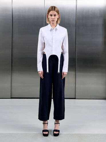 Recycled Polyester Crystal-Embellished Platform Sandals, Black Textured, hi-res