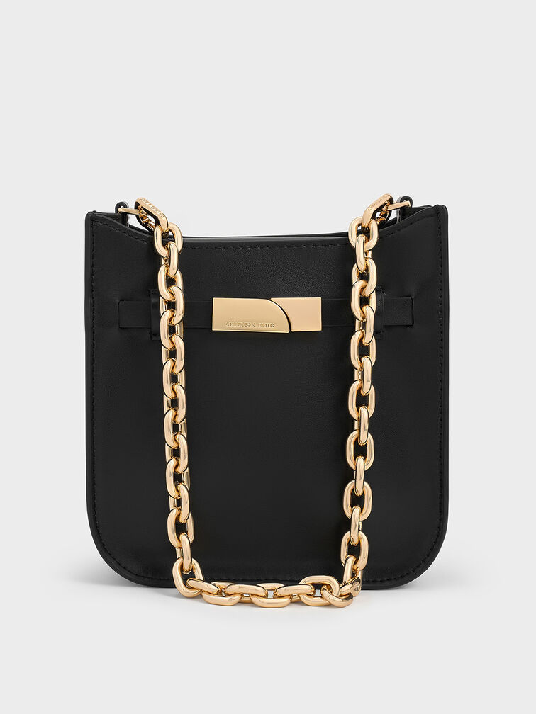 Aurelia Metallic-Accent Crossbody Bag, Black, hi-res