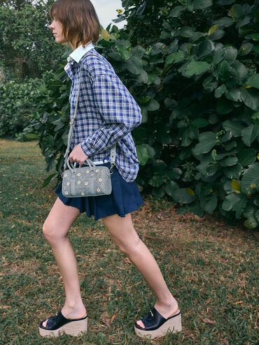 Philomena Raffia Flower Bowling Bag, Misty Blue, hi-res
