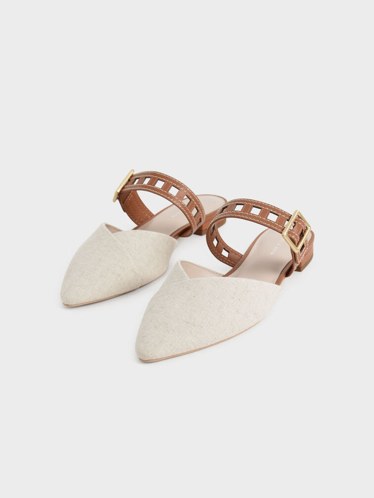Sepphe Cut-Out Strap Flat Mule Pumps, Caramel, hi-res