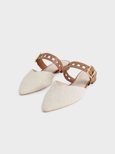 Sepphe Cut-Out Strap Flat Mule Pumps, Caramel, hi-res