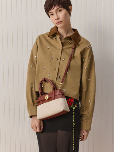 Mini Behn Canvas Belted Tote Bag, Brick, hi-res