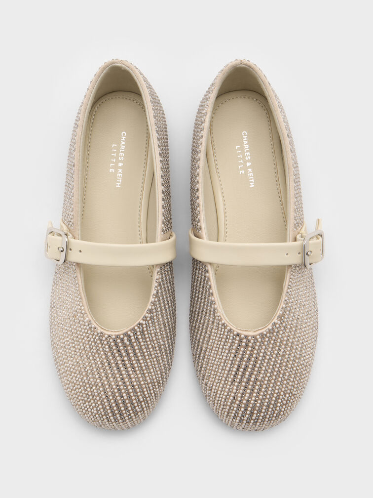 Girls' Pearl-Crystal Mary Jane Flats, Chalk, hi-res