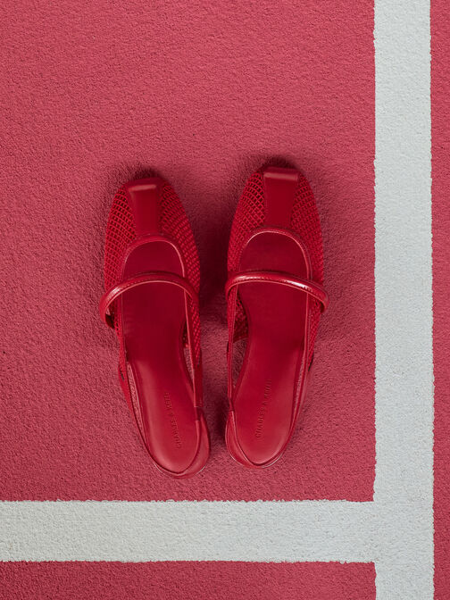 Ellory Mesh Slingback Mary Jane Flats, Red, hi-res