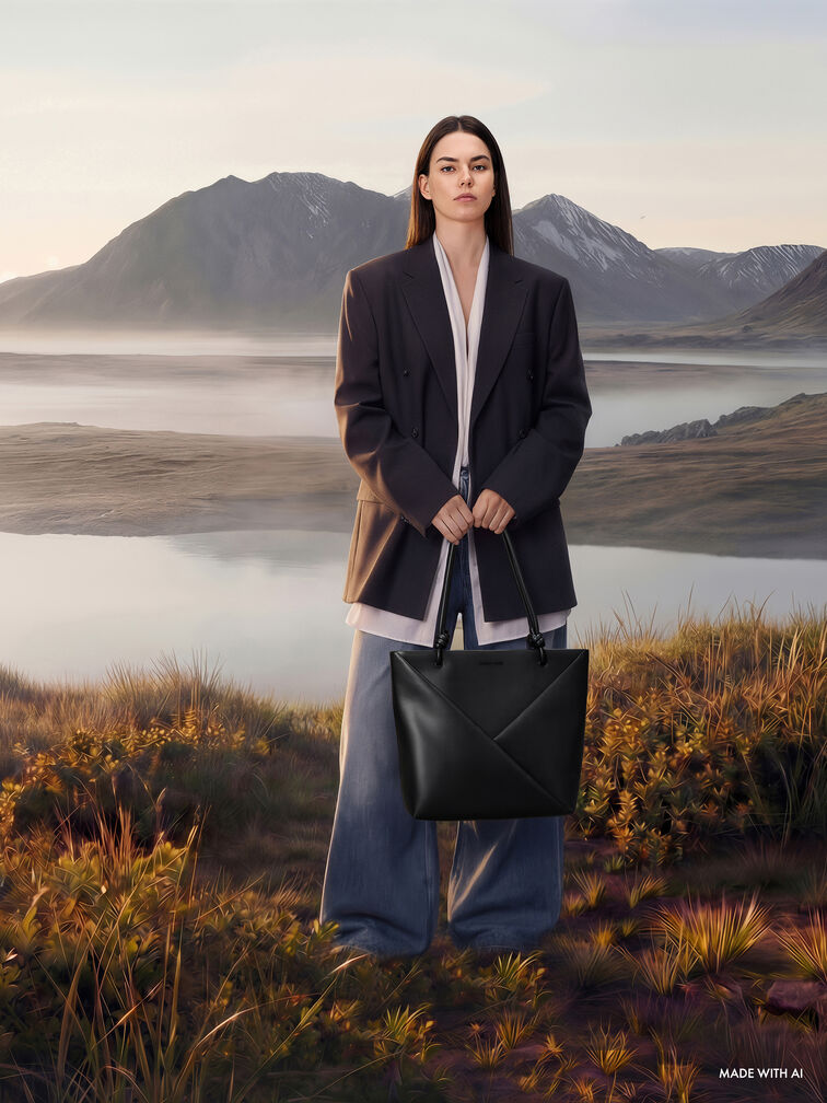 حقيبة تسوق ميدوري ذات التصميم الهندسي, أسود عميق, hi-res