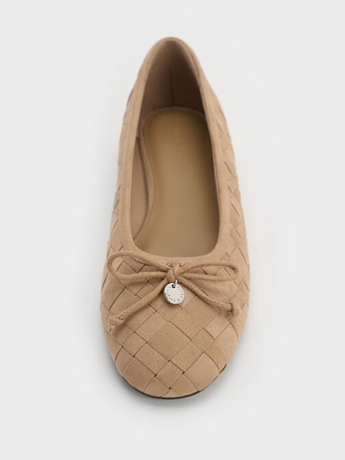 Ivette Faux Suede Woven Bow Ballet Flats, Sand, hi-res