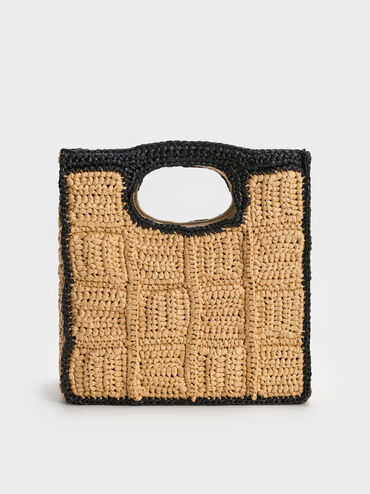 Raffia Flower Top Handle Bag, Multi, hi-res