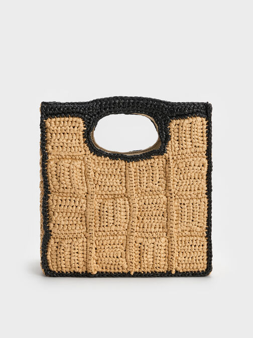 Raffia Flower Top Handle Bag, Multi, hi-res