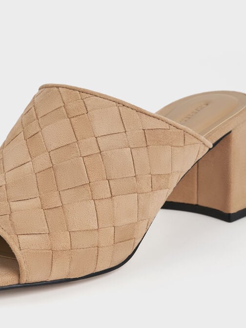 ميولز إيڤيت بكعب وتصميم متشابك من الشمواه الفاخر بمقدمة مربعة, رملي, hi-res