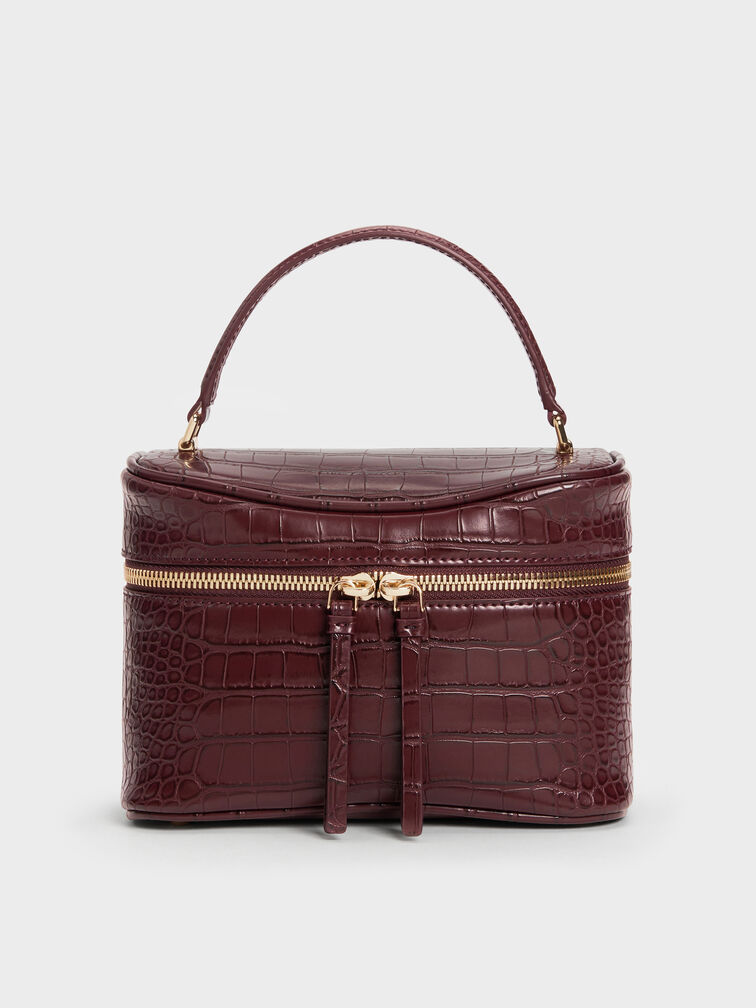 Pansy Croc-Effect Vanity Bag, Wineberry Red, hi-res