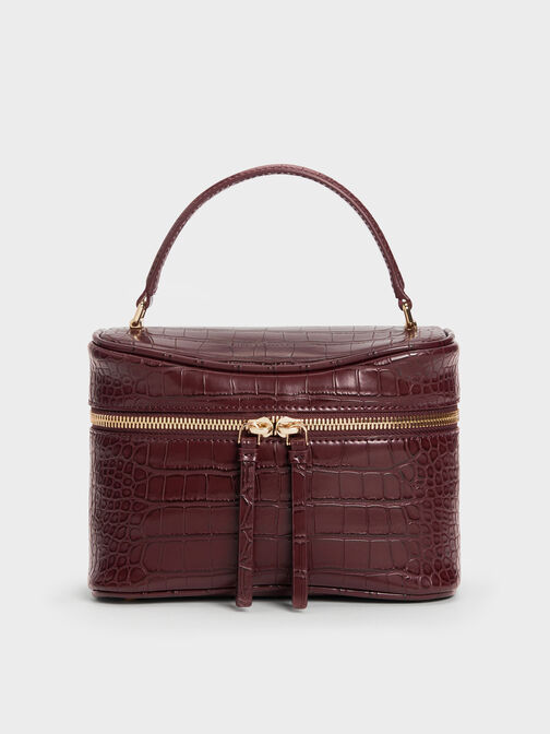 Pansy Croc-Effect Vanity Bag, Wineberry Red, hi-res