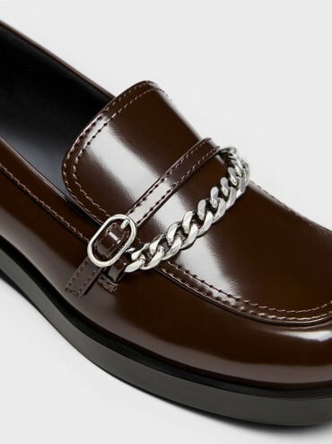 Georgie Chain Loafers, Dark Brown, hi-res
