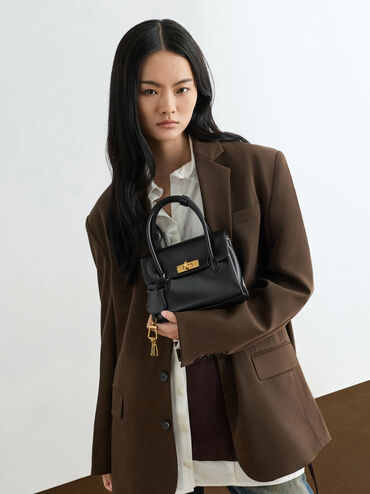 حقيبة توت "كيري" ميني بقفل دوار, أسود, hi-res