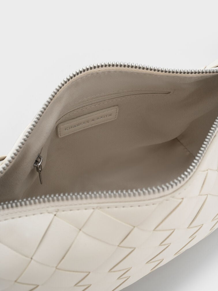 حقيبة كتف إيفيت بتصميم منسوج, كريمي, hi-res