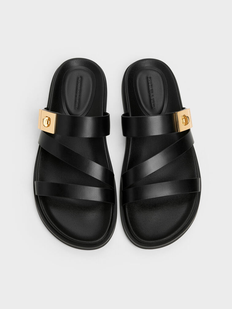 صندل أيلين بسيور وإبزيم ميتاليك, أسود, hi-res