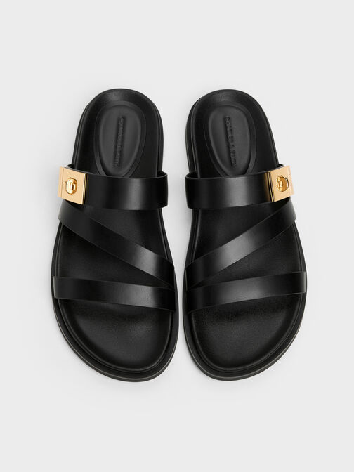 صندل أيلين بسيور وإبزيم ميتاليك, أسود, hi-res