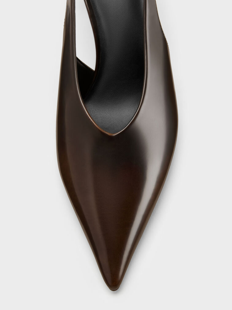 Pointed High-Vamp Slingback Pumps, Dark Brown, hi-res