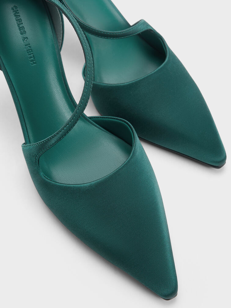 Satin Asymmetric D'Orsay Pumps, Teal, hi-res