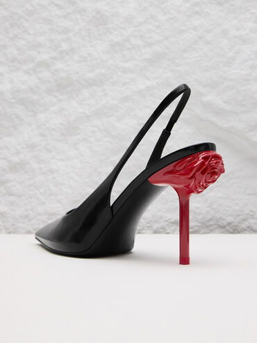 Flor Rose-Heel Slingback Pumps, Black Boxed, hi-res