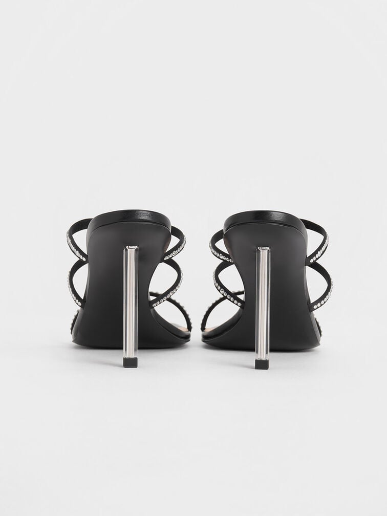 حذاء ميولز بأحزمة مزين بالكريستال من البوليستر المُعاد تدويره, أسود خشن, hi-res