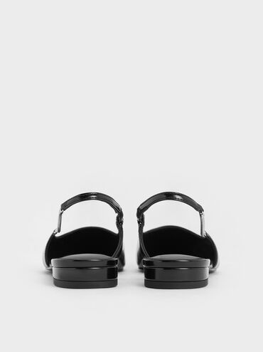 Chain-Strap Pointed-Toe Slingback Flats, Black Boxed, hi-res