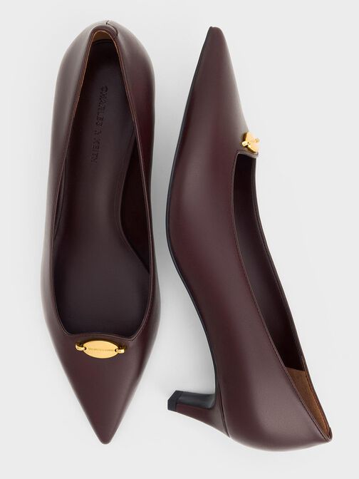 Metallic-Accent Pointed-Toe Blade-Heel Pumps, Burgundy, hi-res