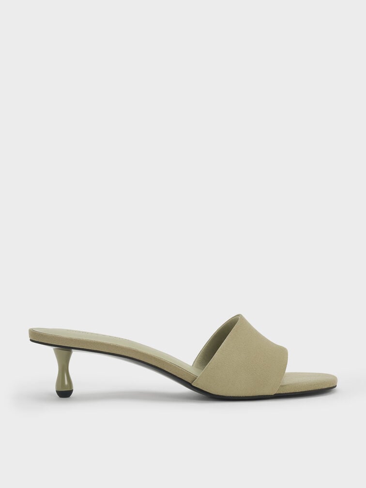 Ruthie Faux Suede Heeled Mules, Olive, hi-res