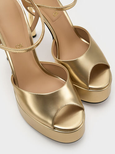 حذاء فرانشيسكا ذو الكعب العالي المفتوح من الأمام والمصنوع من الجلد المعدني, ذهبي, hi-res