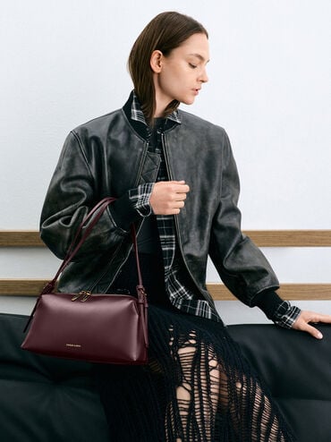 حقيبة كتف دينا بحزام مزدوج, أحمر توتي فاخر, hi-res