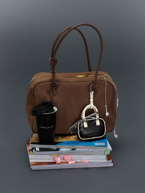 حقيبة بولينغ سيانا كبيرة كوردروي, بني موكا ناعم, hi-res