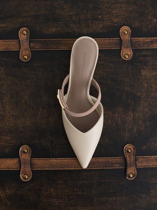 حذاء لاندو بكعب ومقدمة مدببة ومشبك, أبيض طباشيري, hi-res