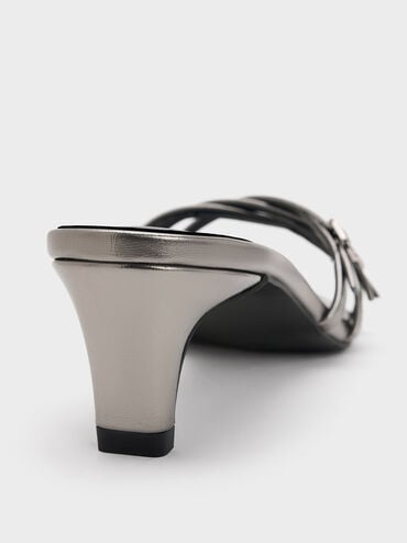 حذاء ميول بكعب القطة وأحزمة متقاطعة بإبزيم ولون معدني, رمادي بيوتر, hi-res