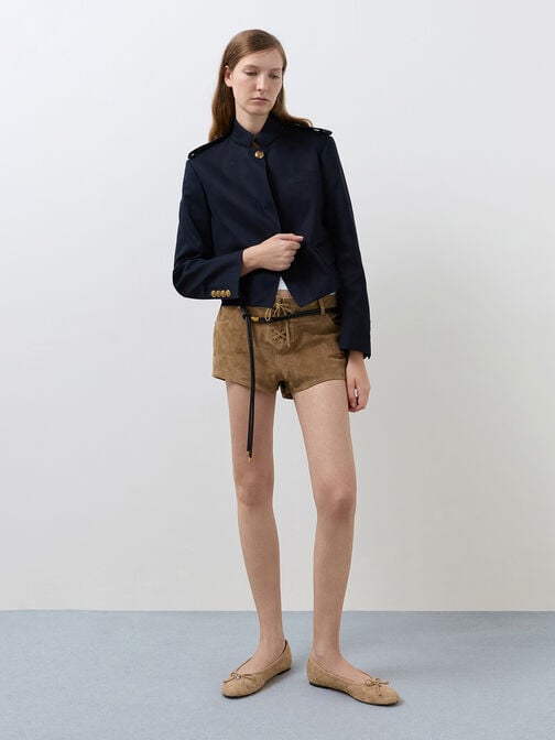 Ivette Faux Suede Woven Bow Ballet Flats, Sand, hi-res