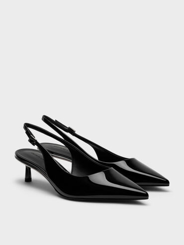 Curtis Patent Slingback Kitten Heels, Black Patent, hi-res