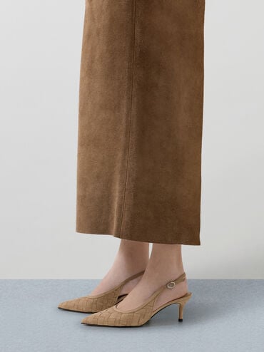 حذاء بامب إيڤيت بتصميم متشابك مفتوح من الخلف ومزوّد برباط خلفي بمقدمة مدببة وكعب عالٍ من الشمواه, رملي, hi-res