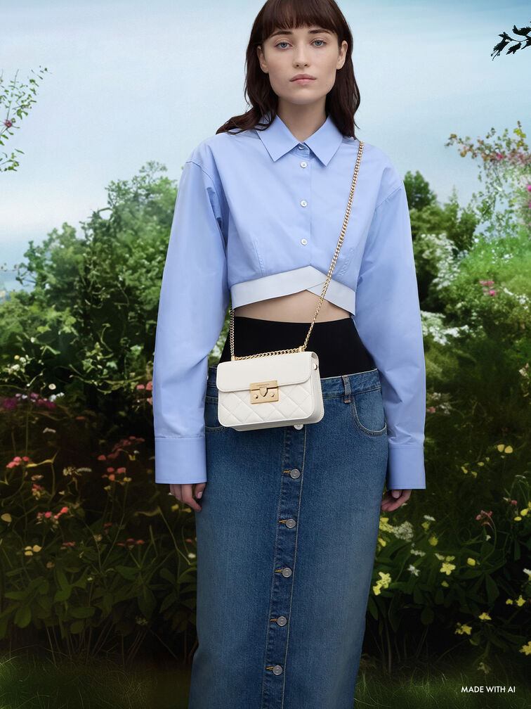 Alva Quilted Chain-Handle Bag, Cream, hi-res