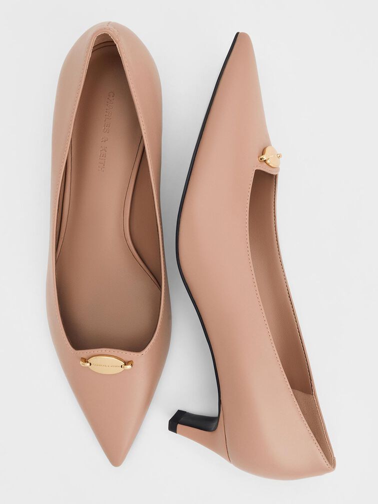 Metallic-Accent Pointed-Toe Blade-Heel Pumps, Nude, hi-res