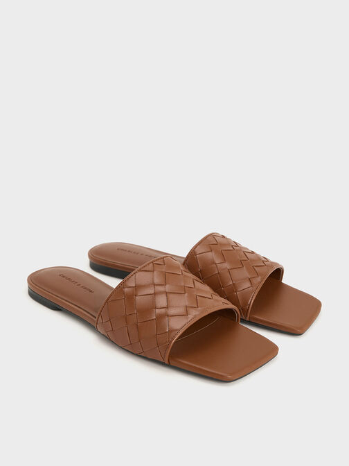 Ivette Woven Slide Sandals, Brown, hi-res